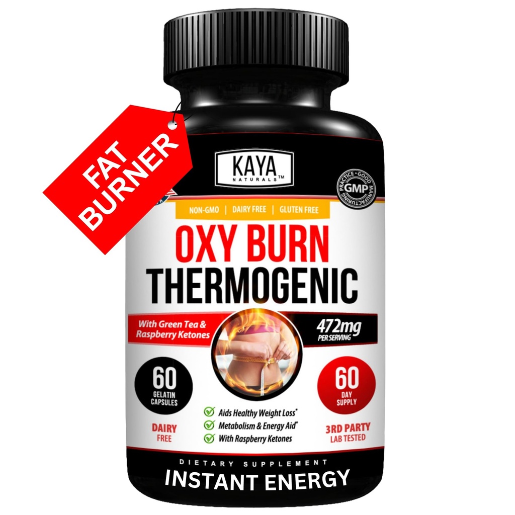 Kaya Naturals Fat Burner Supreme - Pilules de perte de poids Femmes & Hommes - Supplément suppresseur d'appétit - Pilules de régime thermogénique puissant - Boost d'énergie naturelle Oxy Burn 60 Compte