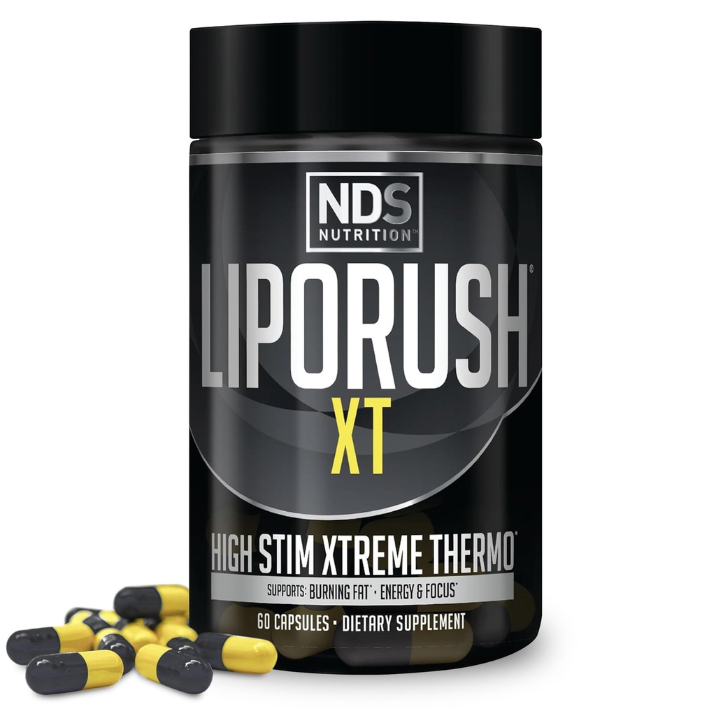 LIPORUSH NDS Nutrition XT - Superconcentrated Thermogenic met L-Carnitine en Teacrine voor het krimpen vet - Ondersteunt maximale energie, focus, Calorie Burning, Diuretische, Appetite Control (60 capsules)
