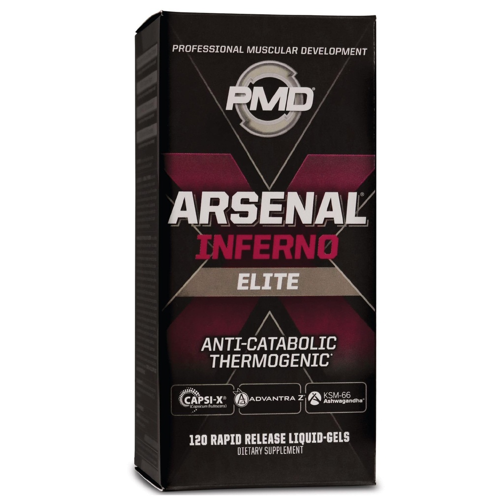 PMD Sports Arsenal X Inferno Superior Gel liquide à action rapide supplément alimentaire thermogénique - Fat Burner and Muscle Maintenance - Augmenter le métabolisme et le booster d'énergie - 120 gels liquides