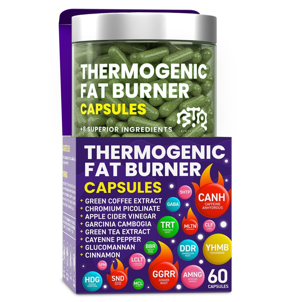 Thermogenic Fat Burner Capsules - Gewichtsverlies pillen voor vrouwen en mannen, Eetbare Suppressant, Metabolisme Booster - Groene thee, Koffie Extract, Garcinia Cambogia - Dieet pillen voor gewichtsverlies - 60 capsules