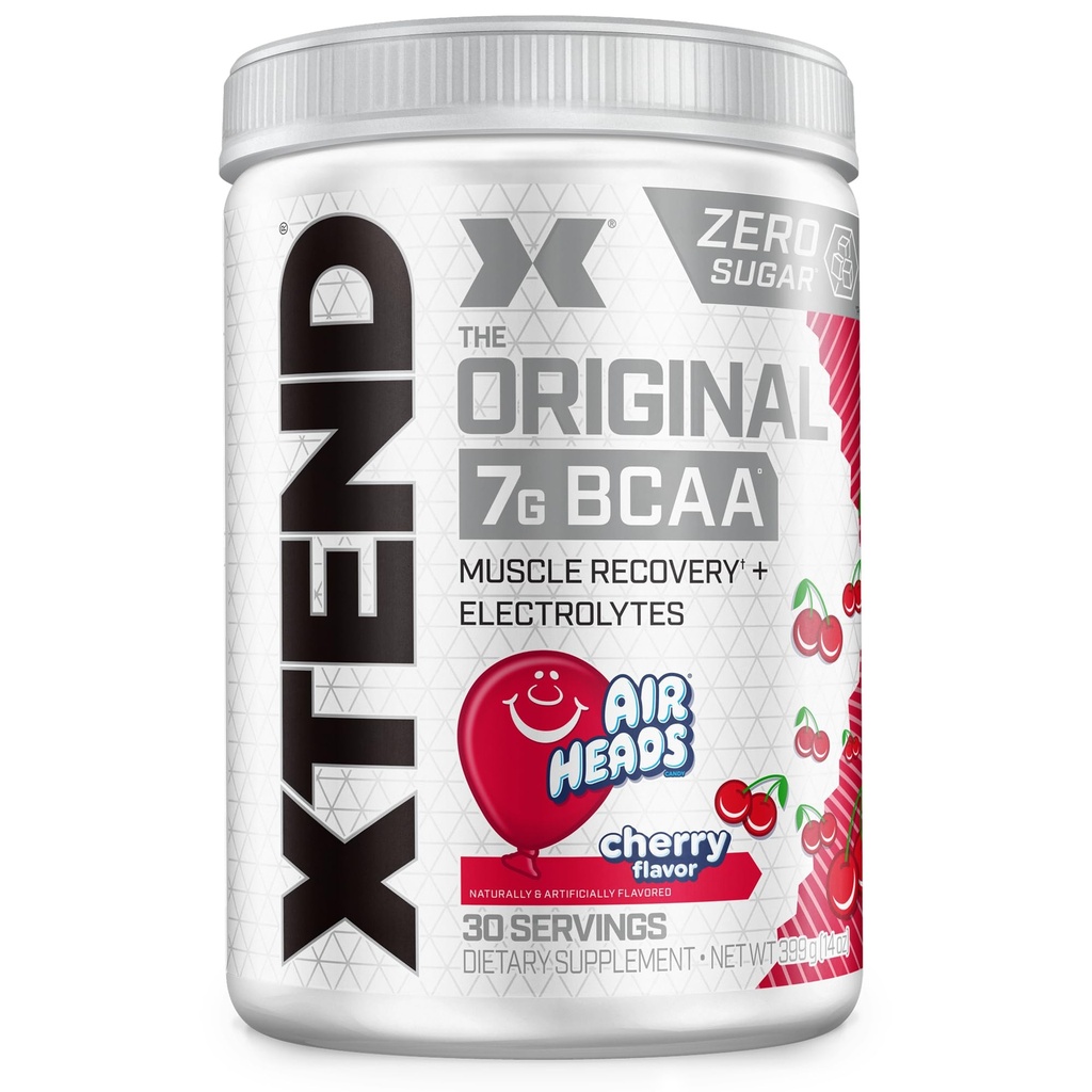 Xtend Original BCAA poudre, 7g BCAAs et 2,5g L-Glutamine pour la récupération musculaire Hydratation et maigre Muscle, sans sucre Intra et après l'entraînement boisson avec électrolytes, cerise airheads, 30 portions