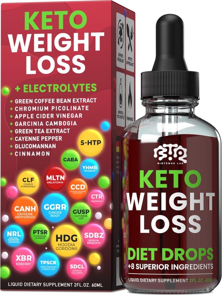Keto gewichtsverlies Dieetdruppels, natuurlijke eetlust Suppressant, Fat Burner voor vrouwen en mannen met Apple Cider, Green Coffee Bean Extract, Cinnamon, Cayenne Pepper Metabolisme Booster