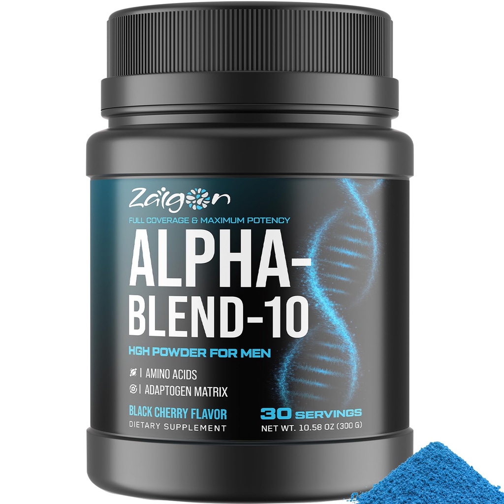 Zaigon HGH Supplements for Men, Testosterone Booster, Belly Fat Burner & Muscle Builder with 3000mg L-Arginine, 2000mg L-Lysine, 2000mg L-Glutamine, Black Cherry Flavor Powder, 300g (30 Servings)