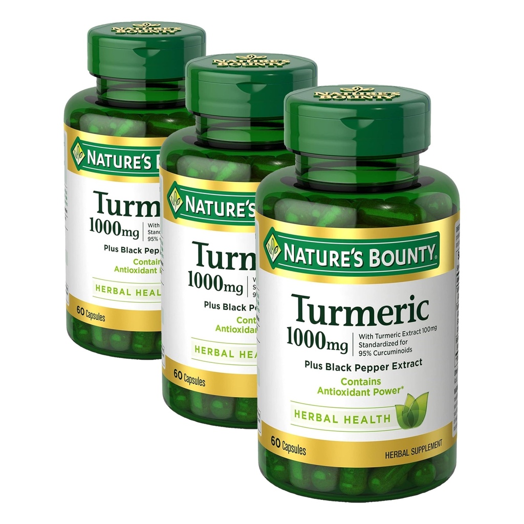 Nature's Bounty Kurkuma met zwarte peper Extract,Ondersteunt Antioxidant Health,1000mg,60 Capsules,(Pack of 3)