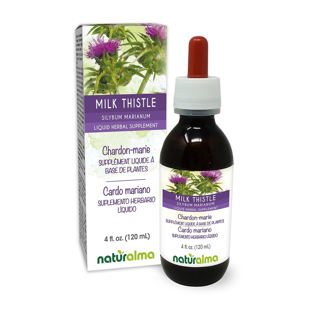 Naturalma Milk Thistle (Silybum marianum) Fruit en kruid Alcoholvrije Tinctuur - 4 fl oz Liquid Extract in druppels - Kruidensupplement - Veganistisch