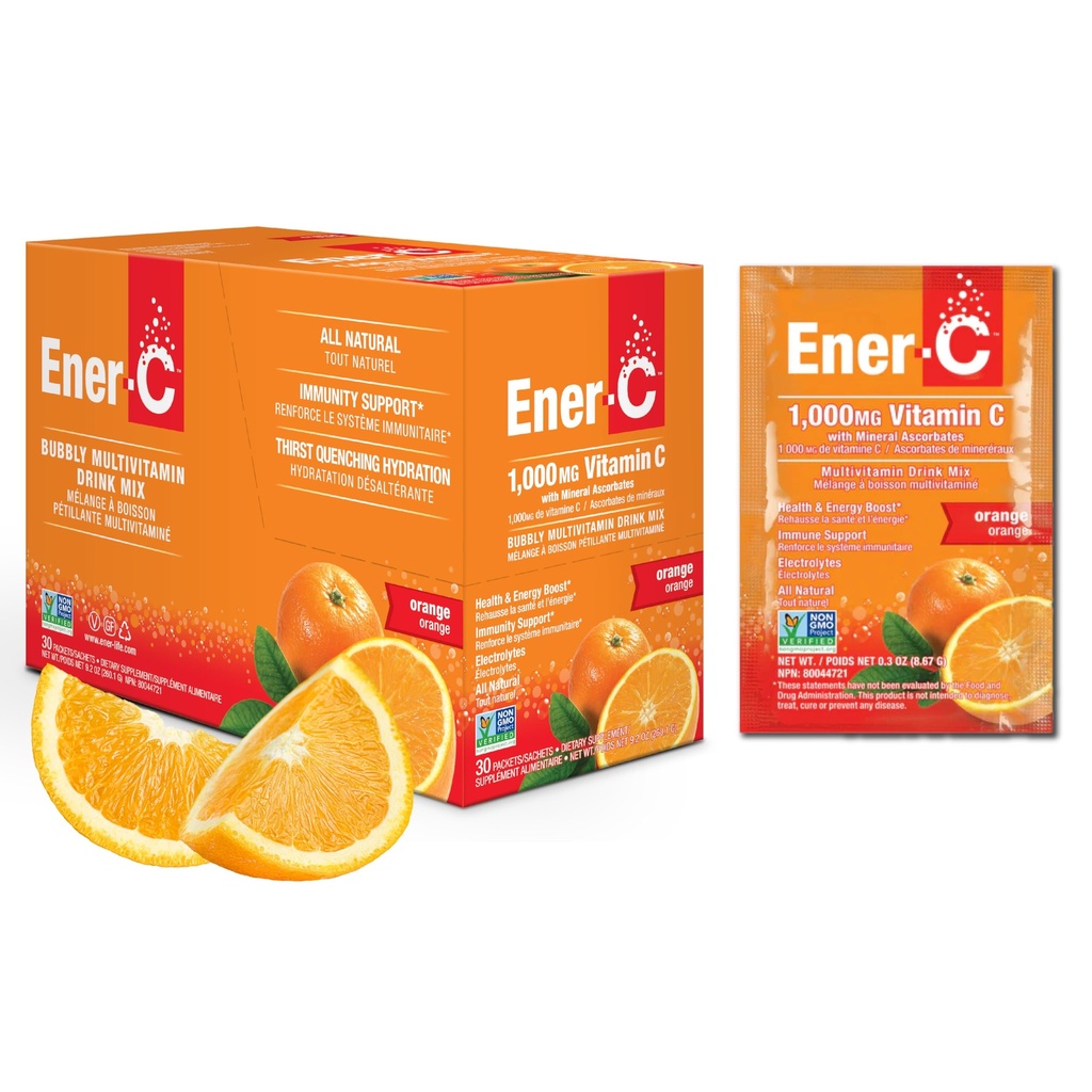 Ener-C Multivitamin Drink Mix - Vitamin Packets for Water, Electrolytes Powder Packets, Vitamin Drink Mix, Hydration Liquid Mix, Immune Booster for Adults, Healthy Energy - Orange, 30 Count