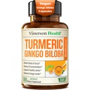 Supplément Ginkgo Biloba avec Curcumine curcumine et poivre noir pour une absorption élevée - Ginko Biloba Capsules avec Curcuma pour le focus, le soutien mémoire, la santé articulaire et cérébrale - NonGMO - 180 Capsules Vegan