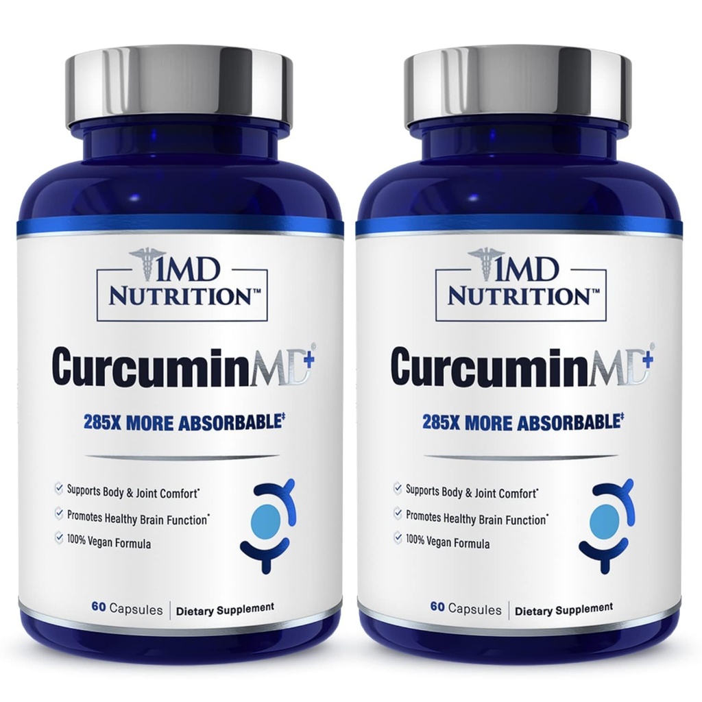 1MD Nutrition CurcuminMD Plus - Turmeric Curcumin with Boswellia Serrata - 285x More Absorbable | Joint Stiffness, Muscle Recovery, and Mood Support | 120 Capsules (2-Pack)