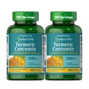 Puritan's Pride Kurkuma Curcumin 500mg, Standarized tot 95% Cucuminoïden, Kruidendieet Supplement voor Antioxidant Gezondheid, 180 Radpid Release Capsules, Verpakking van 2