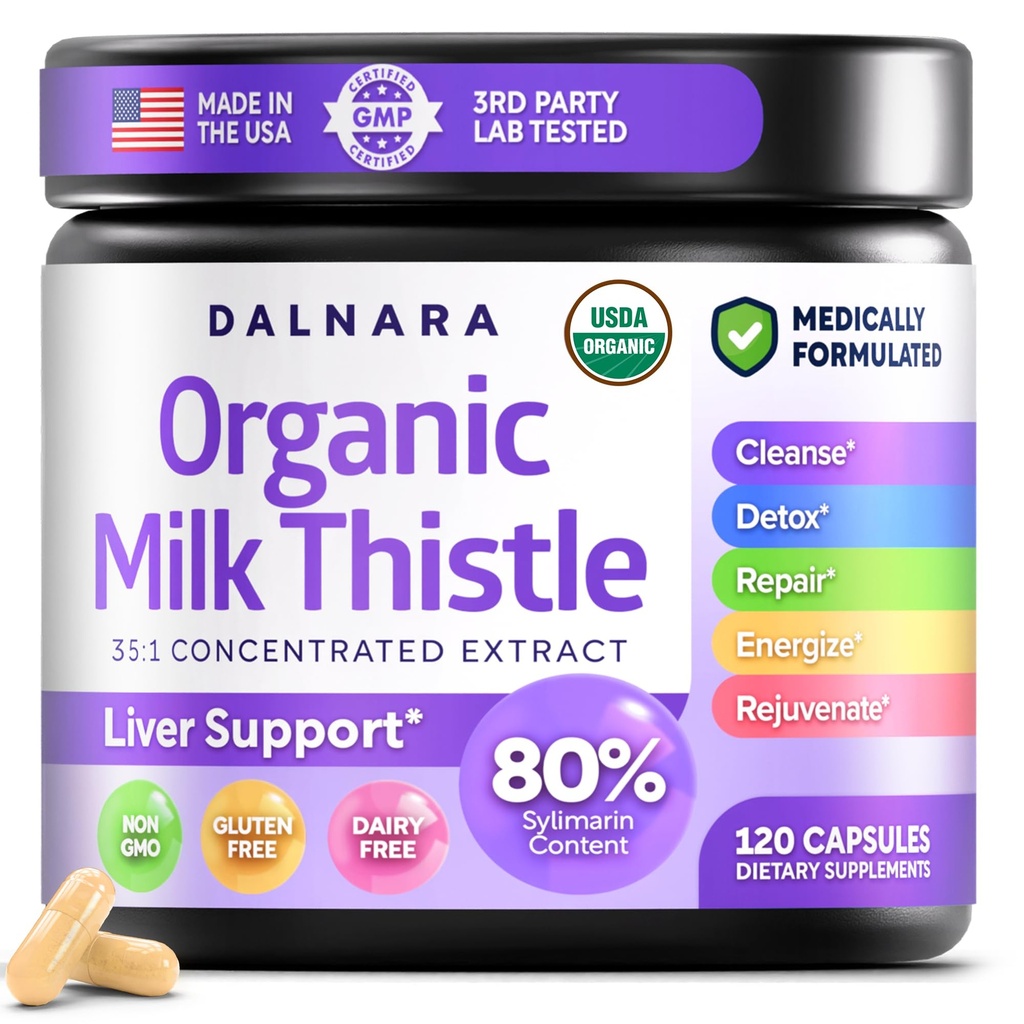 Melkdistel Capsules 120 Counts, Premium Herbal Lever Ondersteuning Formule, niet-GMO en derde partij getest, ondersteunt natuurlijke detox, reiniging en reparatie