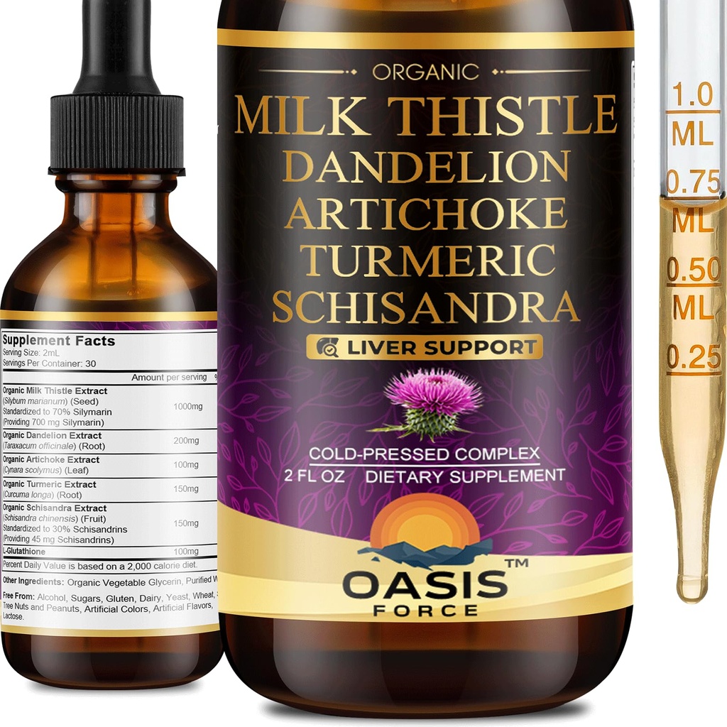 Biologische melkdistel Extract Liquid for Liver Cleanse Detox & Repair, Silymarin Milk Thistle Drops Supplement met Dandelion & Artichoke for Liver Support, Vegan, Alcohol-Free, 2 FL OZ