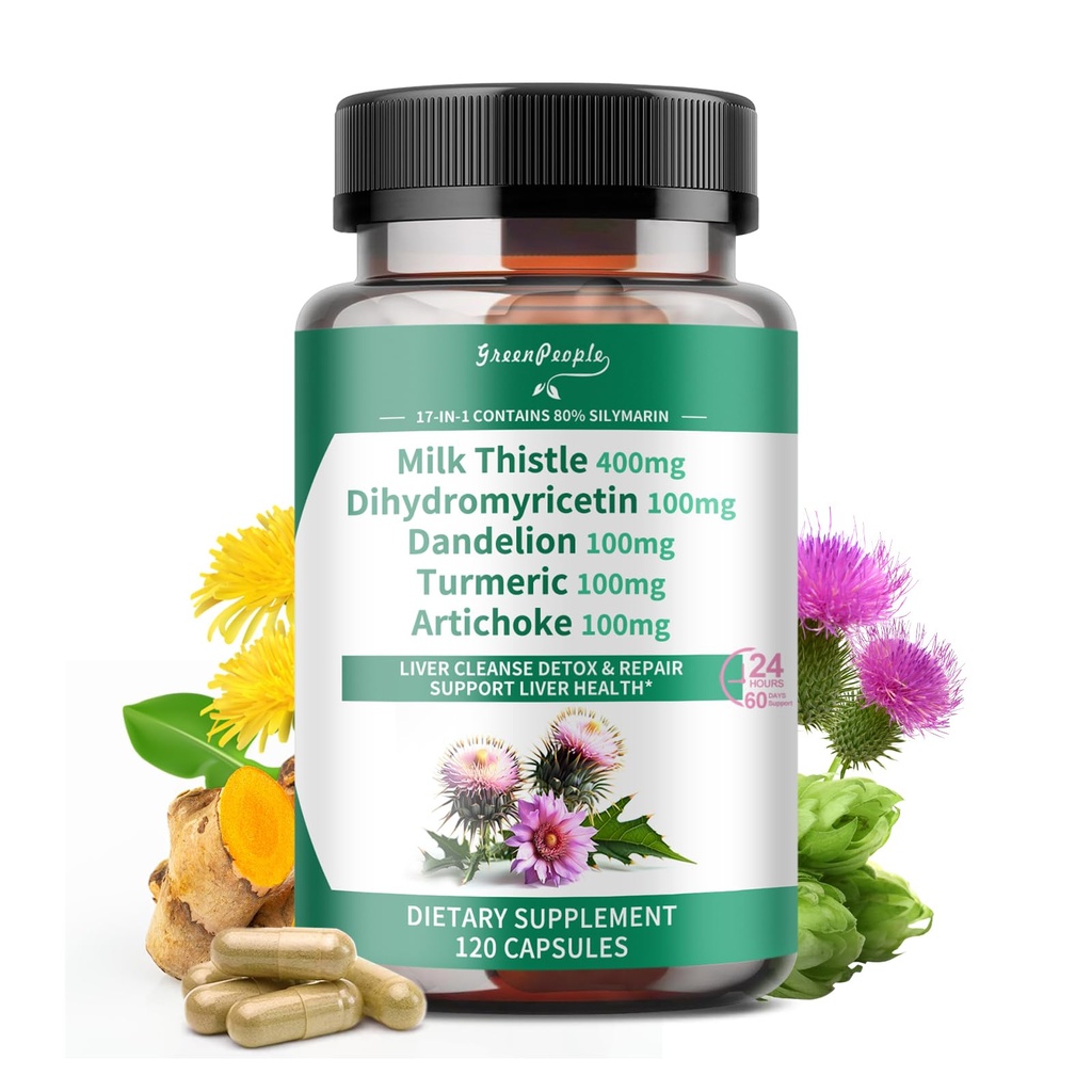 GROENPEOPLE Lymf-Liver Reiniging Detox & Reparatie - Sterkte Melkdistel 30X Extract - Gestandaardiseerd en geconcentreerd 80% Silymarine w/Vitamine,95% curcuminoïden & 17+Liver Health Nutriënten Vegan 120CT