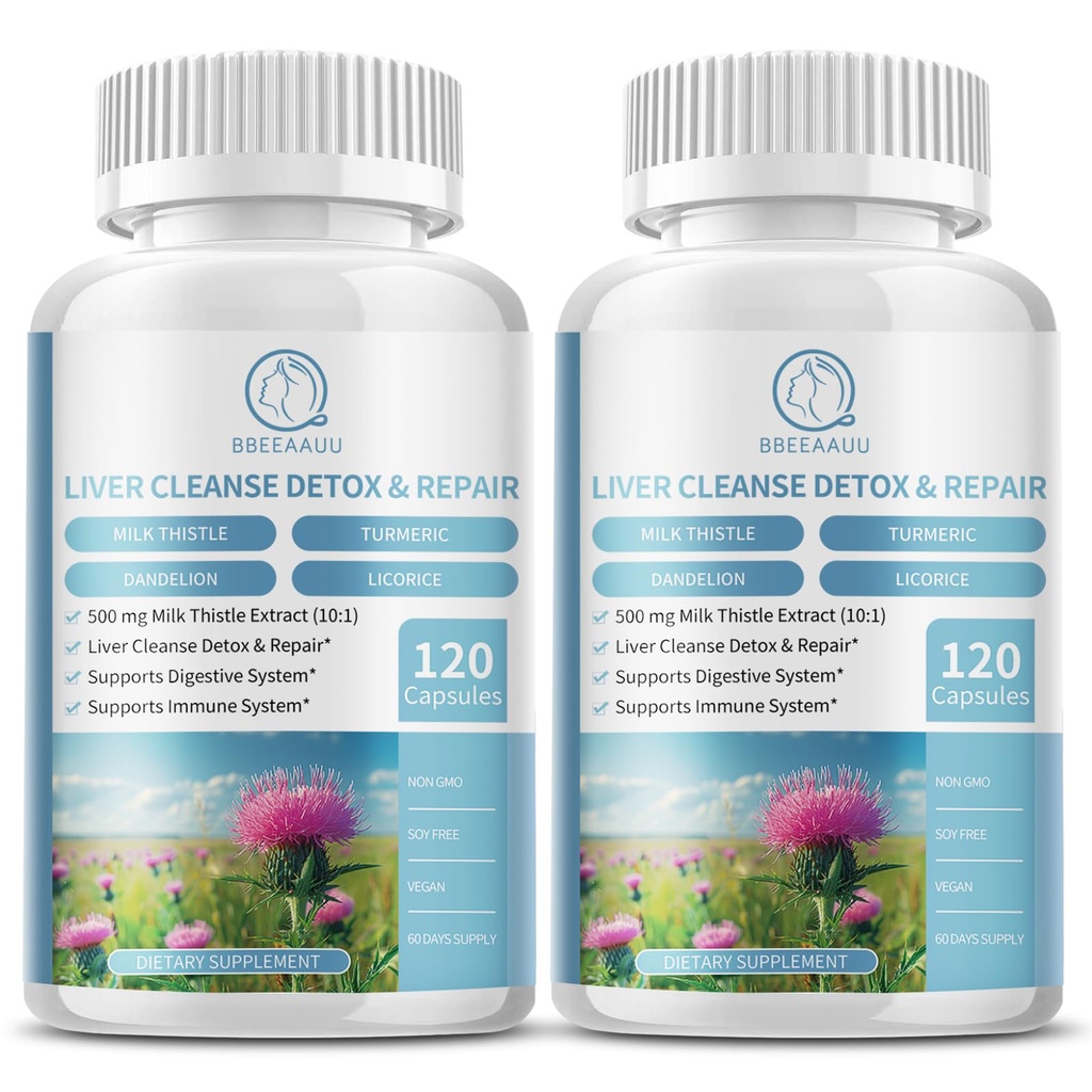 (2 verpakkingen) Melkdistelsupplement Capsules, levergezondheidsformule, met Dandelion Root, 10:1 Extract, voor leverontgifting Reiniging Ondersteuning, Digestief & Immune Systeem,240 Tel.