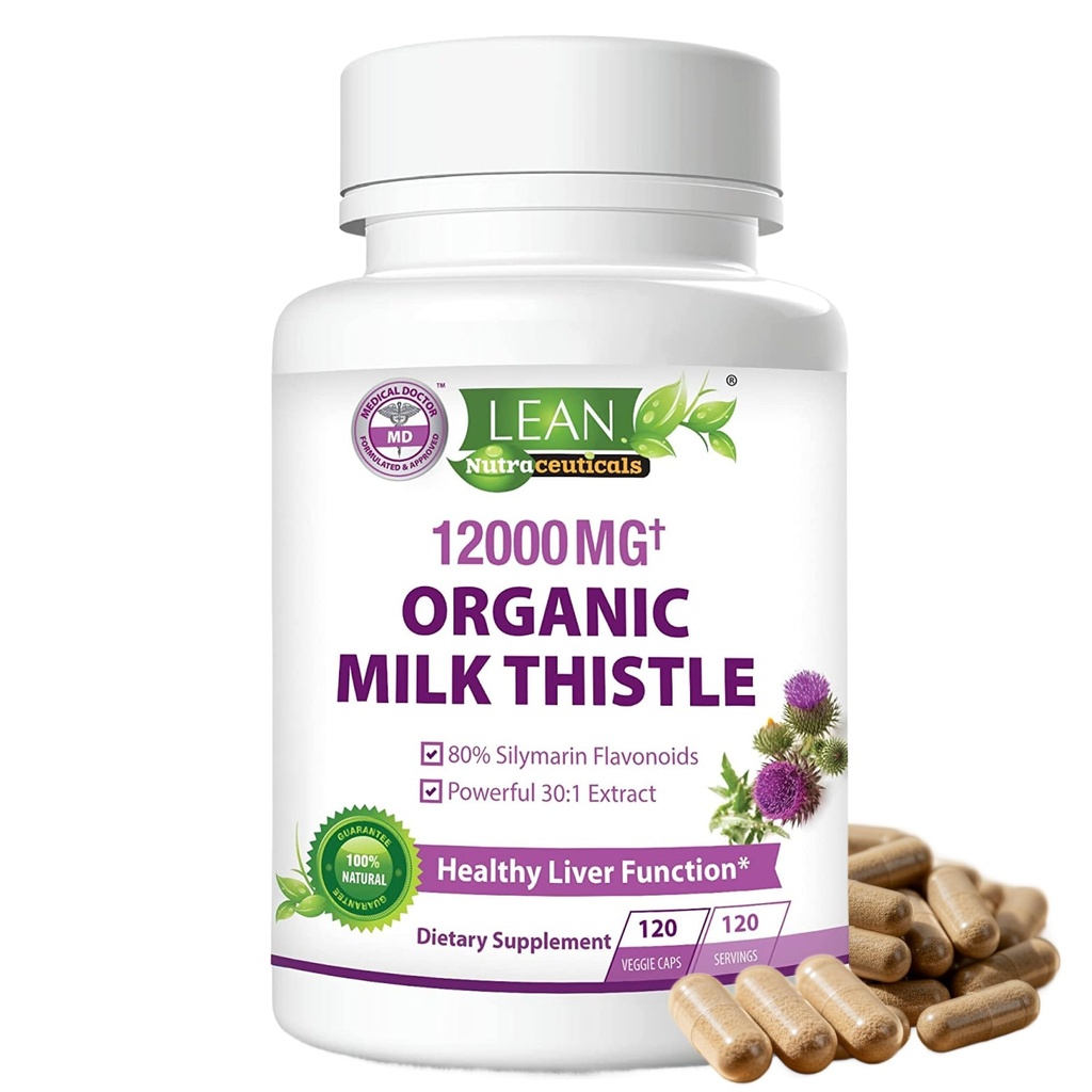 Melkdistel Lever Reiniging Detox & Reparatie Ondersteuning Biologische Supplement, 12000 Mg 120 Dag 30X Zaad Extract met Silymarin, MD Super Ultra Herbal Nier Lung Vernieuwen van de Gezondheidsformule Pillen, 120 Capsules