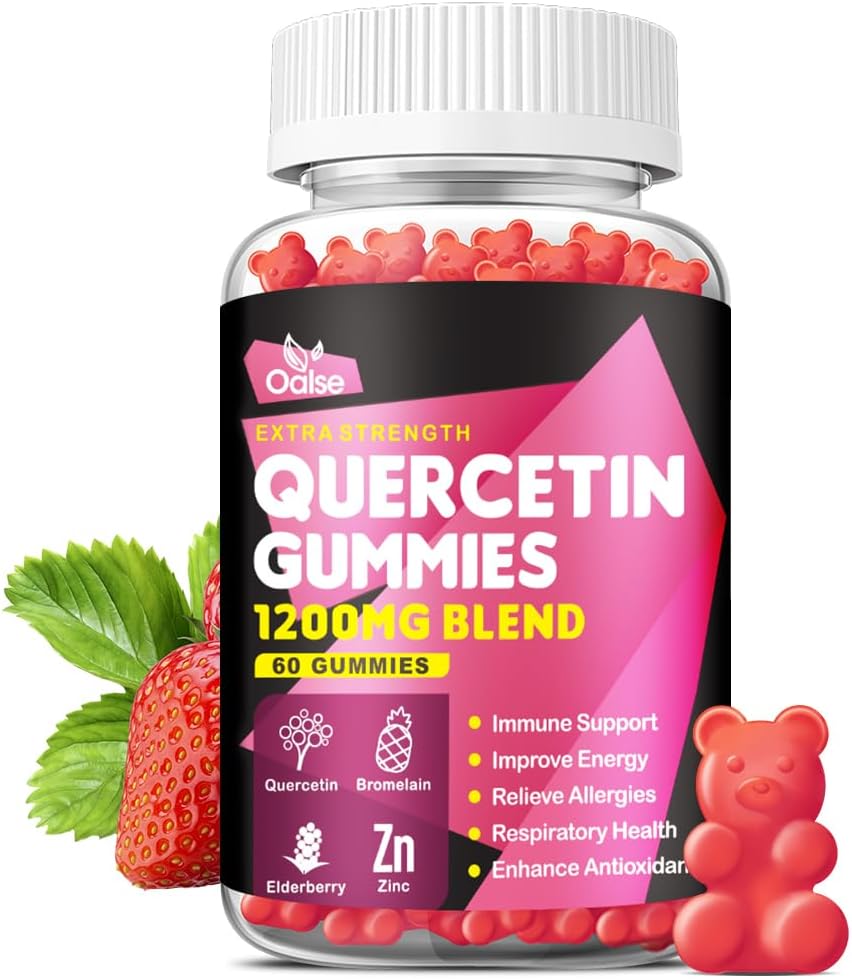 Quercetine Gummies 1200mg - Quercetine met vitamine C en zink, bromelaïne, vlierbessen, vitamine D3 - quercetinesupplementen voor kinderen en volwassenen Immuniteit & Allergie Ondersteuning