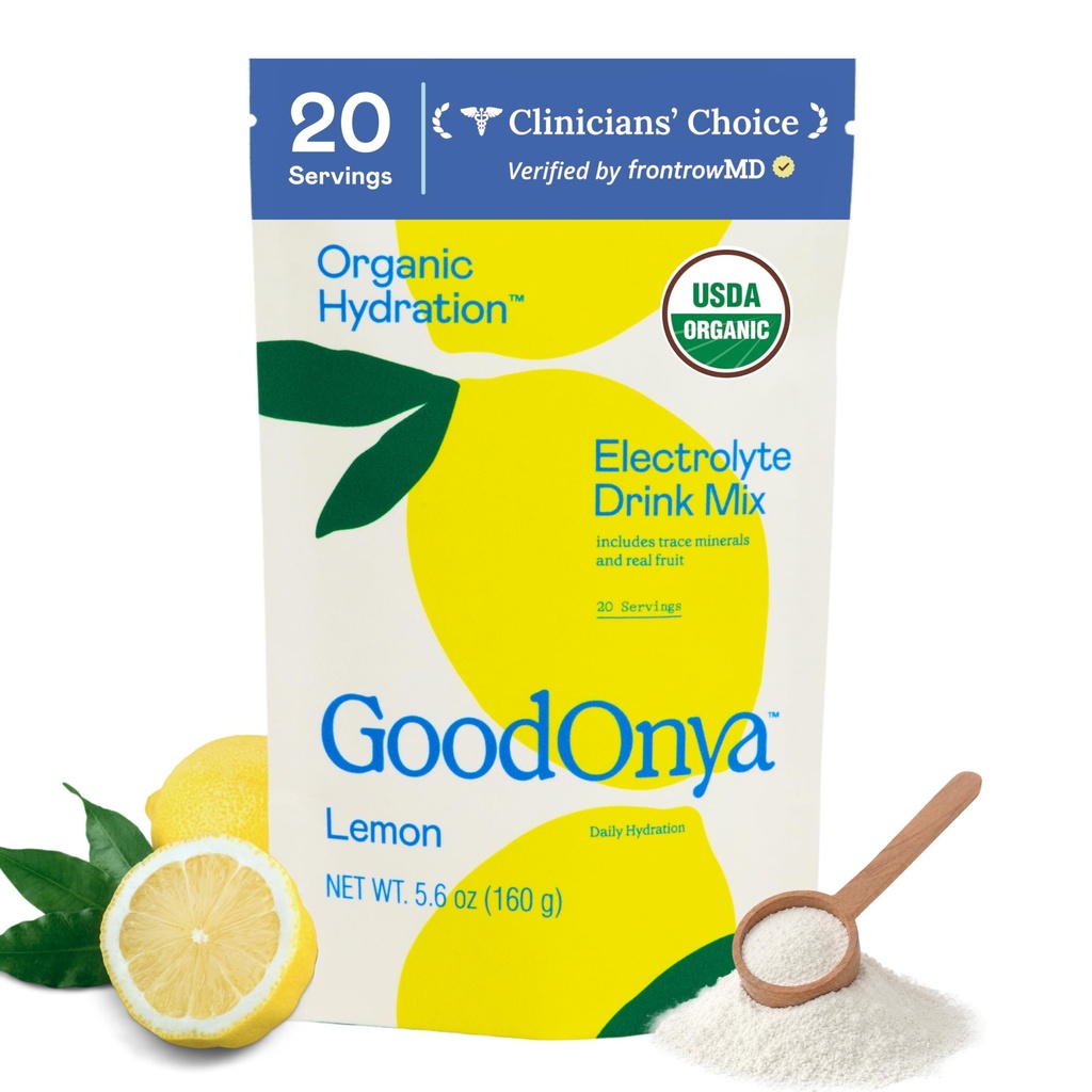 GOODONYA Biologische Hydration Electrolyte Drink Mix, Certified Organic Hydration Powder, Non-GMO, Biochecked Glyfosate Free, Lage Suiker, Limonade smaak, Geen kunstmatige smaken, 20 Servers