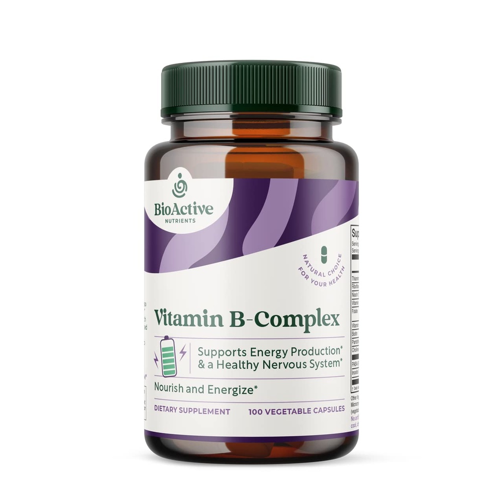 BIOACTIEVE NUTRIËNTEN Vitamine B Complex Dieetsupplement - 100 plantaardige capsules - voor de algehele gezondheid