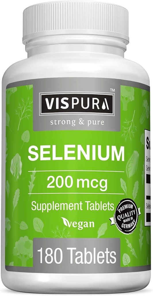 Supplément au sélénium 200 mcg, 180 comprimés végétaliens pour le système immunitaire, la thyroïde, la prostate et la santé cardiaque*, bio, naturel et sans gluten, sans additifs minéraux
