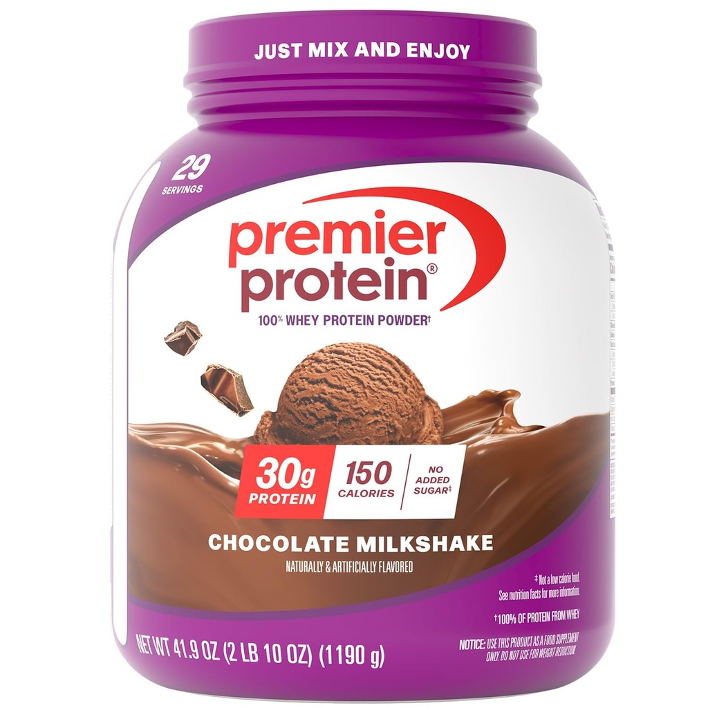 Premier Proteïne Poeder, Chocolade Milkshake, 30g Proteïne, 1g Suiker, Geen Soja, Glutenvrij, 41.9oz (29 porties)