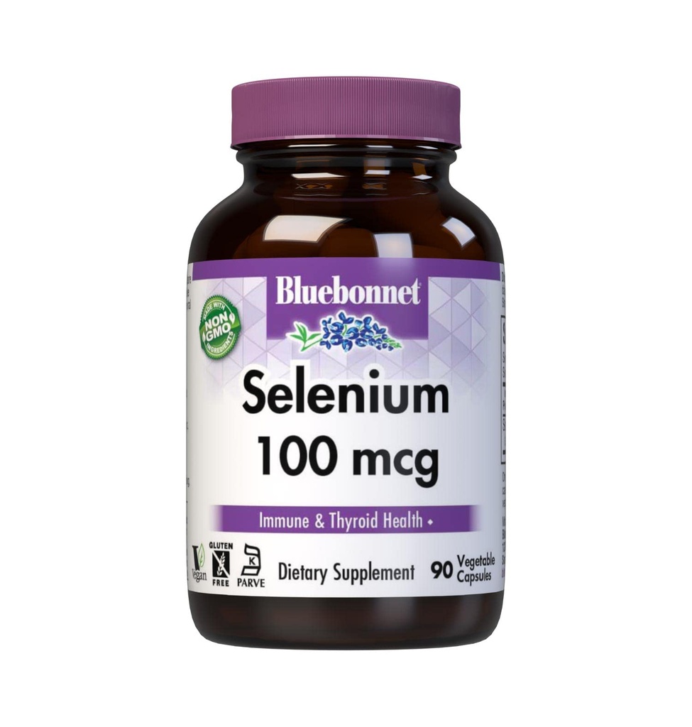 Bluebonnet Selenium 100 mcg Capsules (L-selenomethionine) - Krachtige antioxidant ondersteuning - Amino Acid Complex Selenium Supplement for Women & Men - Vegan, Non-GMO, Glutenvrije - 90 plantaardige capsules