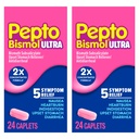 Pepto Bismol ULTRA Caplets, opgewonden maagverlossing, misselijkheid verlichting, brandend maagzuur verlichting, indigestie verlichting, antidiarree medicatie voor volwassenen - 5 Symptoom Relief, 48 ct (2x24 ct)