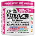 Gemethyleerde multivitamine voor vrouwen Vitaminen B6 Methyl B12 A B C D K E Folate Choline Omega 3 Thiamine Riboflavine IJzer Jodium Magnesium Zink Selenium Koper Calcium 90 Capsules door Clean Nutra