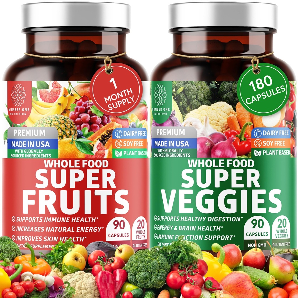 N1N Premium Super Fruit & Veggies Supplement, 180 Caps, Whole Food & Natural Superfood for Women, Men & Kids - verpakt met Aloë Vera, Vitaminen & Minerals