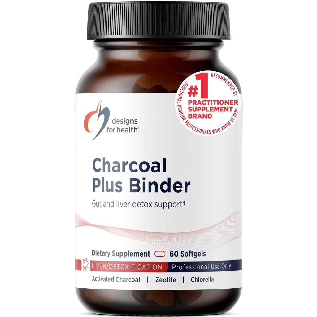Designs for Health Charcoal Plus Binder - Zeolite Detox Process with Aactived Charcoal, Organic Chlorella - Toxin Binder for Full Body, GI & Gut Detox Support (60 Softgels)