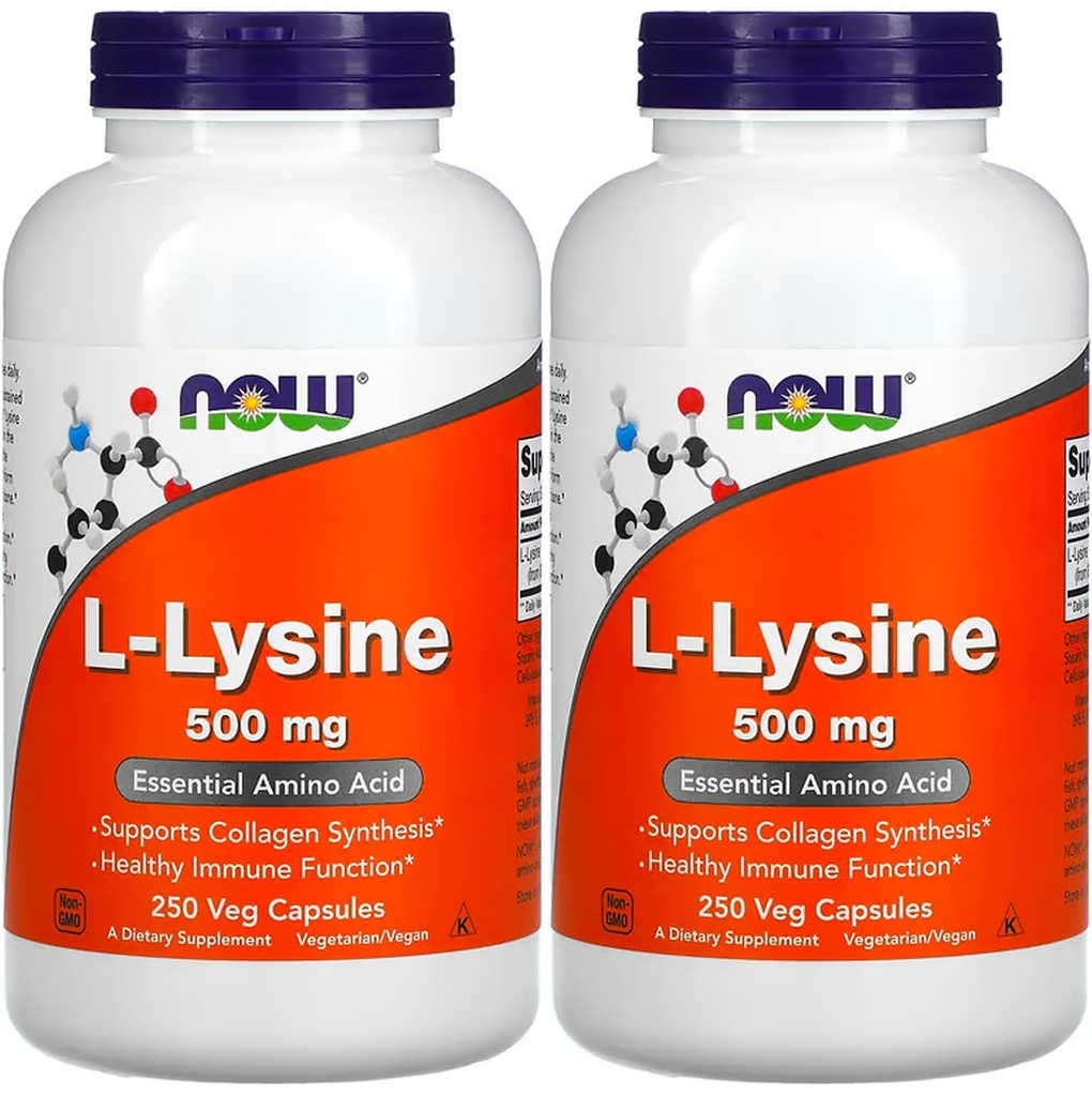 NOW Foods L-lysine 500 mg, 250 capsules (verpakking van 2)