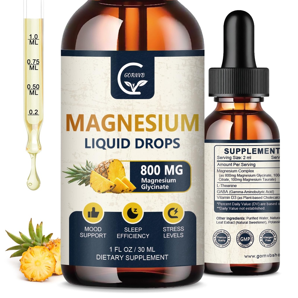 (2 Pack) Magnesium Glycinate Liquid Drops 