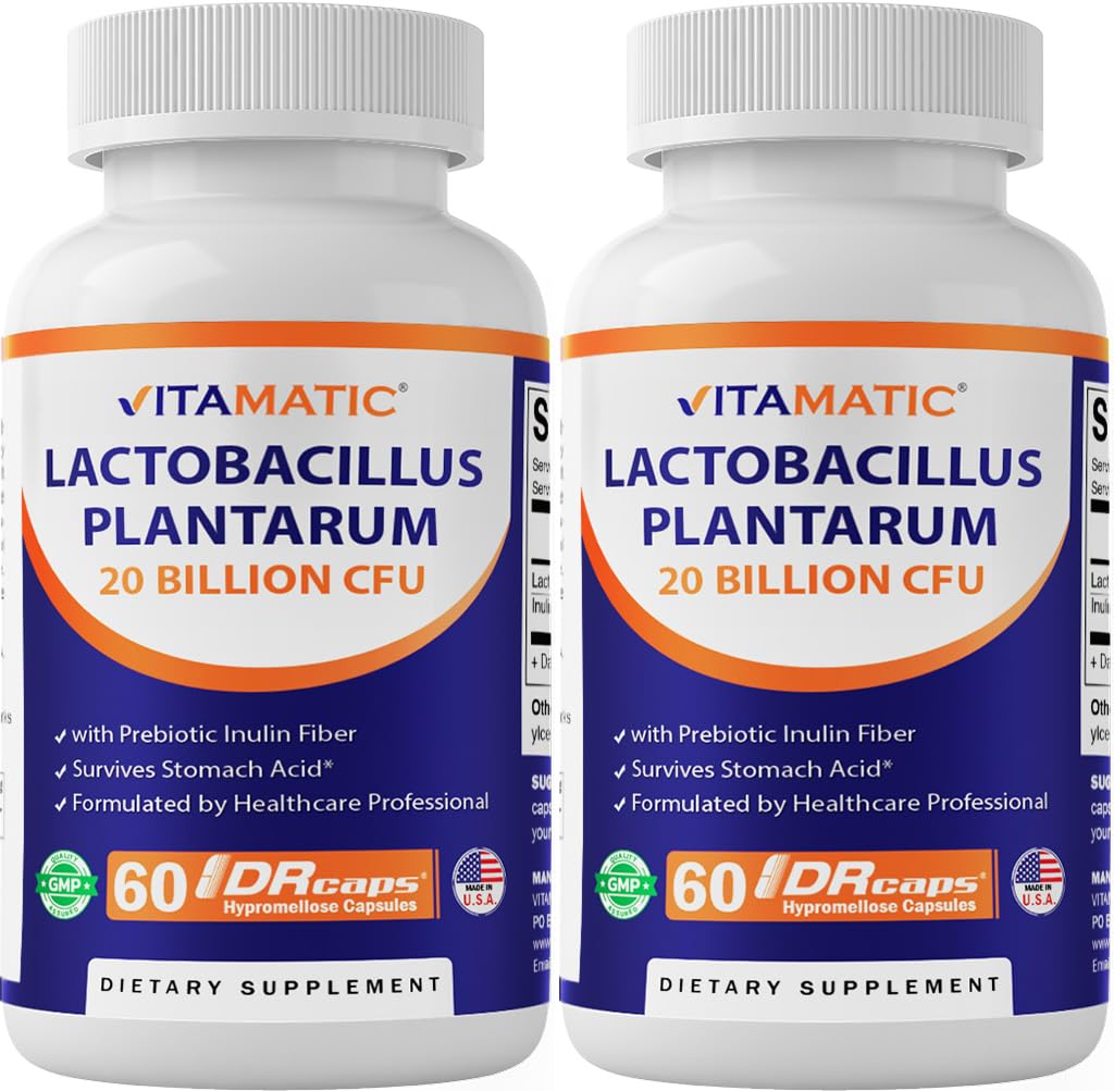 Vitamatic Lactobacillus Plantarum - 20 milliards par gélule DR - 60 Compte - Soutien digestif - Fabriqué avec la fibre d'inuline prébiotique-2