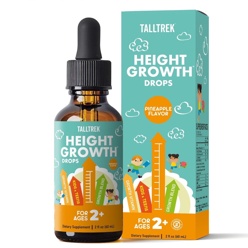 Hoogte Groei Supplement Druppen voor kinderen - Tieners Bot Groei Hoogte Toename en Maximizer Immune Health Drops met Vitaminen D3 K2 Zink & Calcium - Glutenvrije Vegan Ananas Smaak