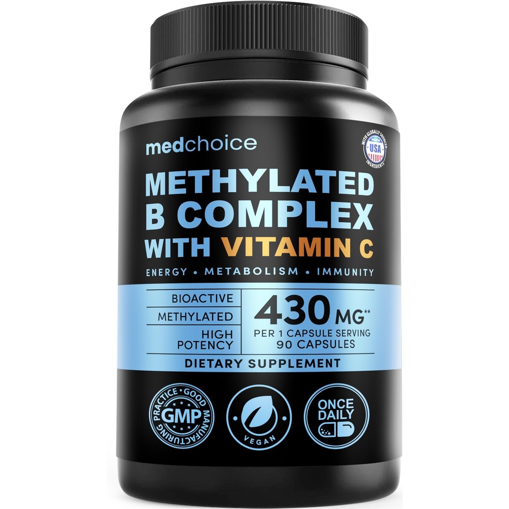Complexe de la vitamine B 9-en-1 - Multivitamine méthylée avec B12 méthylcobalamine, méthylfolate, L-5-MTHF et vitamine C - Complexe de la vitamine B méthylée pour les femmes et les hommes - Sans OGM, sans gluten et végétalien (90 portions)