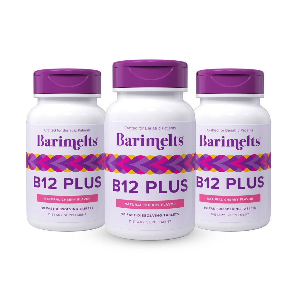 BariMelts vitamine B12 Plus, 270 snel oplossende tabletten (9-maand levering), suikervrije baritische vitamines voor vrouwen, inclusief B12, B6, Folaat en Biotine, natuurlijke kersen smaak
