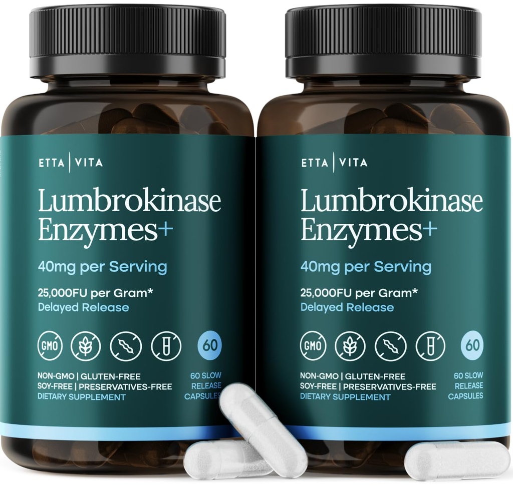 Potent Lumbrokinase Supplement (120 Servings) 40mg/Serving (Max Activity - 800.000 Units) - Lumbrokinase Enzymes Capsules for Energy Support, Digestie, Cognition & Gut Health - Gelijkaardig aan Nattokinase