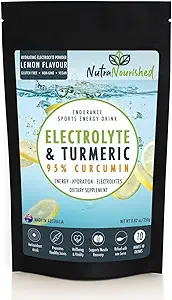 Poudre d'électrolyte infusée avec 95% de curcumine biologique pure du curcuma - Mélange de boissons énergisantes sportives - Poudre d'hydratation sans sucre - Saveur de citron boisson curcuma - 250g