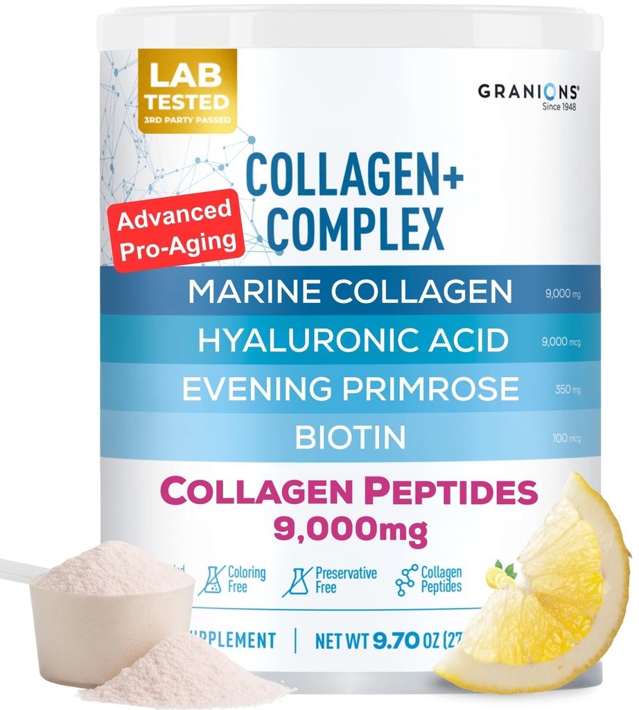 Supplément en poudre de collagène marin - Peptides de collagène marin hydrolysé de type I, biotine, acide hyaluronique, vitamine C, complexe antioxydants vitaux - Suppléments pour la peau pour les femmes - Cimonade rose, 9.7oz