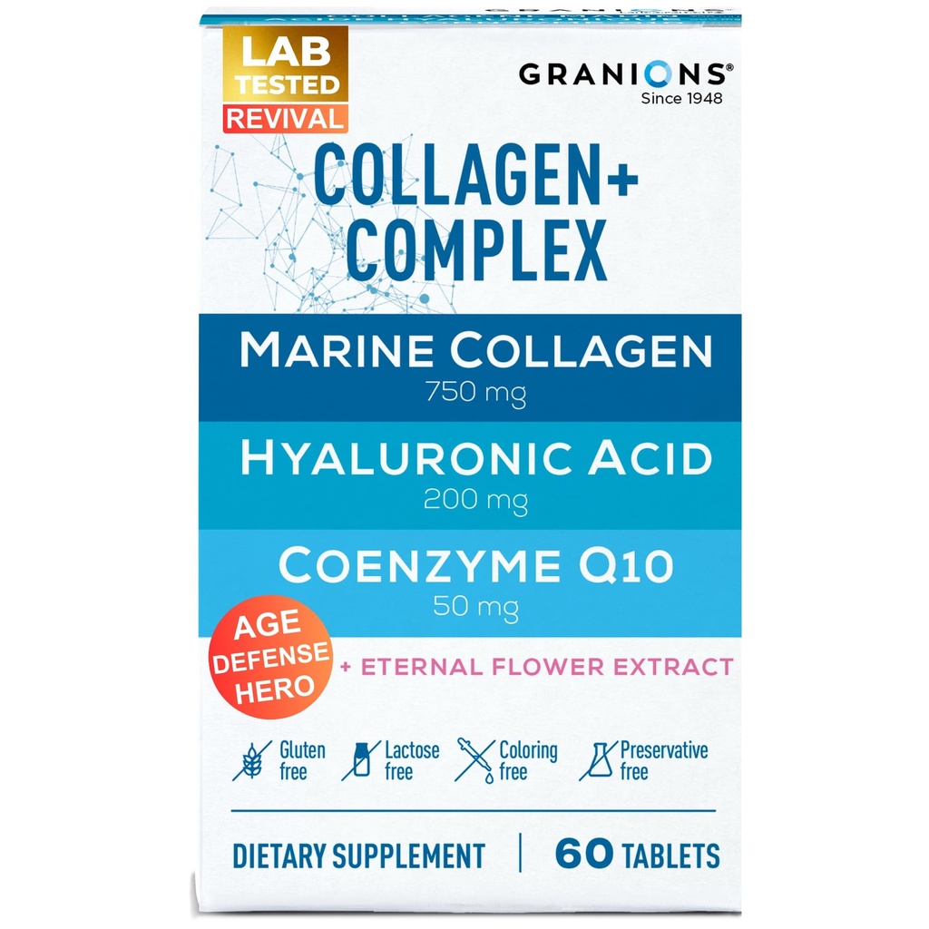 Marine Collagen Pills Complex – 200mg Hyaluronic Acid Supplement, Coenzyme Q10 CoQ10, Hydrolyzed Marine Collagen Peptides, Eternal Flower Hydration, Age Defense Supplements - 60 Sealed Tablets