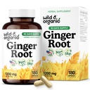 Wild & Organic Ginger Root Capsules 1200 mg - Immune & Digestive Support - Gemberwortelsupplement - Zingiber Officinale Powder - 90 Days of Supply - Vegan, No Fillers, Non-GMO - 180 Tel.