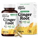 Wild & Organic Ginger Root Capsules 1200 mg - Immune & Digestieve Ondersteuning - Natuurlijke Gembersupplementen - Zingiber Officinale Powder - 45 Days of Supply - Vegan, No Fillers, Non-GMO - 90 Tel.