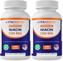 Niacine vitamatique (Vitamine B3) 500mg, libération prolongée, 240 comprimés - sans OGM et sans gluten (paquet de 2)