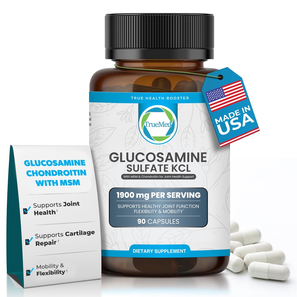 Glucosaminesulfaat KCL met Chondroitin & MSM - Gezamenlijke supplementen voor vrouwen en mannen - Glucosamine Chondroitin MSM-supplement - Ondersteunt Joint Health, Flexibiliteit &amp; Mobiliteit Made in USA 100 Capsules