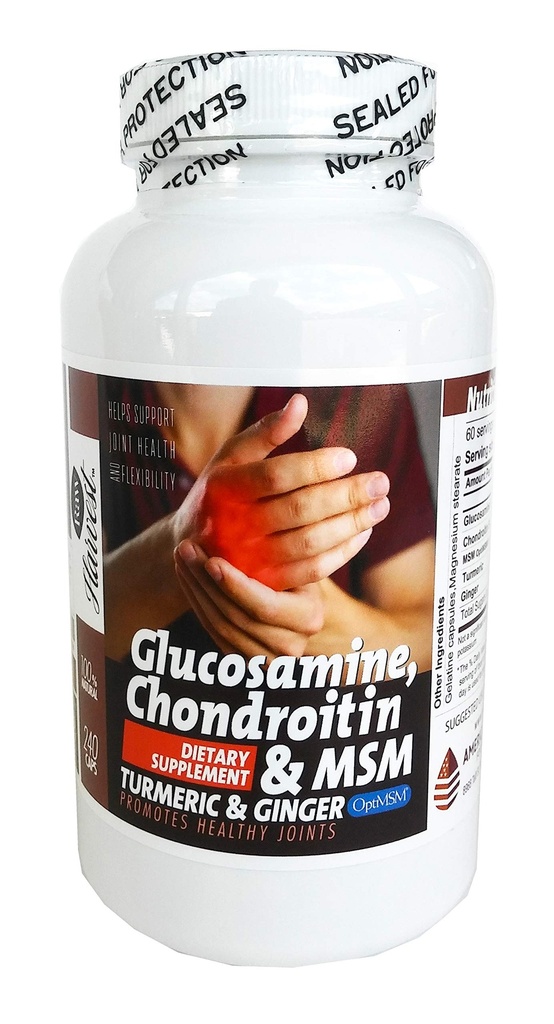 Glucosamine & Chondroitine met MSM, Kurkuma, Gember 240 Capsules 1500 mg per portie