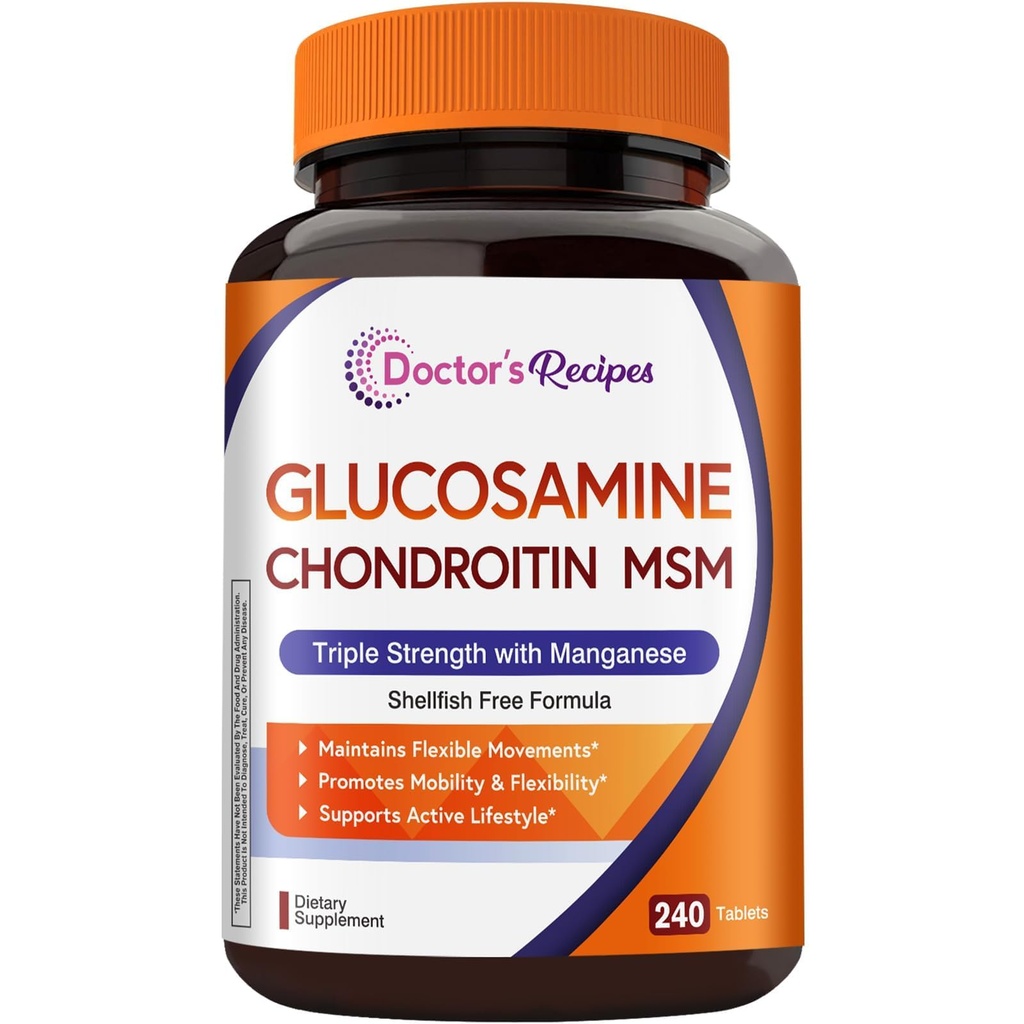 Recepten voor artsen Glucosamine Chondroitin MSM en Mangaan Supplement, 1800 mg Glucosamine HCl, NO Shellfish, Healthy Structure & Movements, Flexibiliteit Ondersteuning voor mannen & Women, 240 tabletten