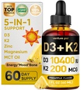 Venture Pal 5-in-1 Vitamine D3 10000 IE & K2 als MK-7 200 mcg met Magnesium, MCT-olie, zink, suikervrije vitamine D vloeibaar en gespeende absorptie voor bot, Mood & Immune Health - 2 FL OZ, 66 dagen