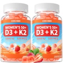 Vitamine D3 K2 Gummies Supplement for Women 50+: Biologische vitamine D3 5000 IE + K2 (MK-7) 120 mcg met 500mg Omega-3, 400mg Calcium, CoQ10 voor Immune Health - Extra sterkte voor volwassenen(120Count)