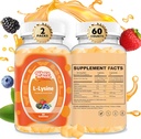 Gommies L-Lysine 1000mg - Suppléments L-Lysine pour enfants et adultes - Lèvres et plaies froides* Soutien aux femmes - Gommies Lysines à croquer avec vitamine B12 - Végétaux, non OGM, sans gluten, 120 comtes