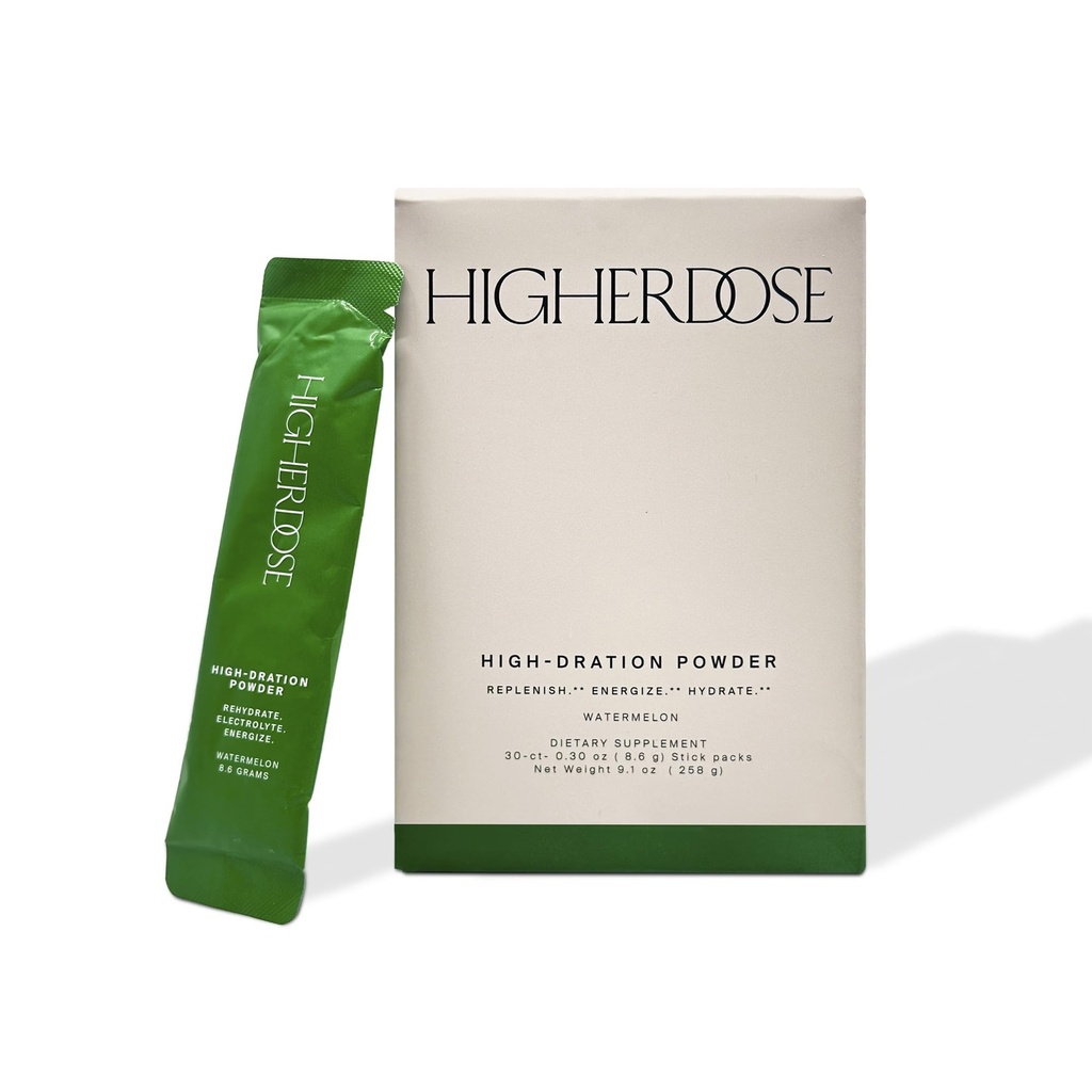 HigherDOSE HIGH-DRATION Electrolytes Powder – Replenishes & Energizes with Real Watermelon, Magnesium, Vitamin Complex & Coconut Water – Post Workout Recovery - No Added Sugar (30 Servings)