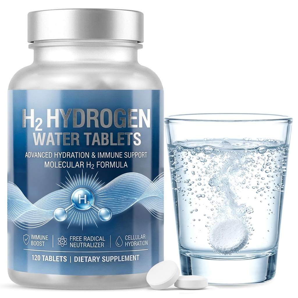 Hydrogen Water Effervescent Tablets | High Concentration H2 Molecular Hydrogen Tablets for Antioxidant & Cellular Health Support | 120 Tablets, Non-GMO, Vegan