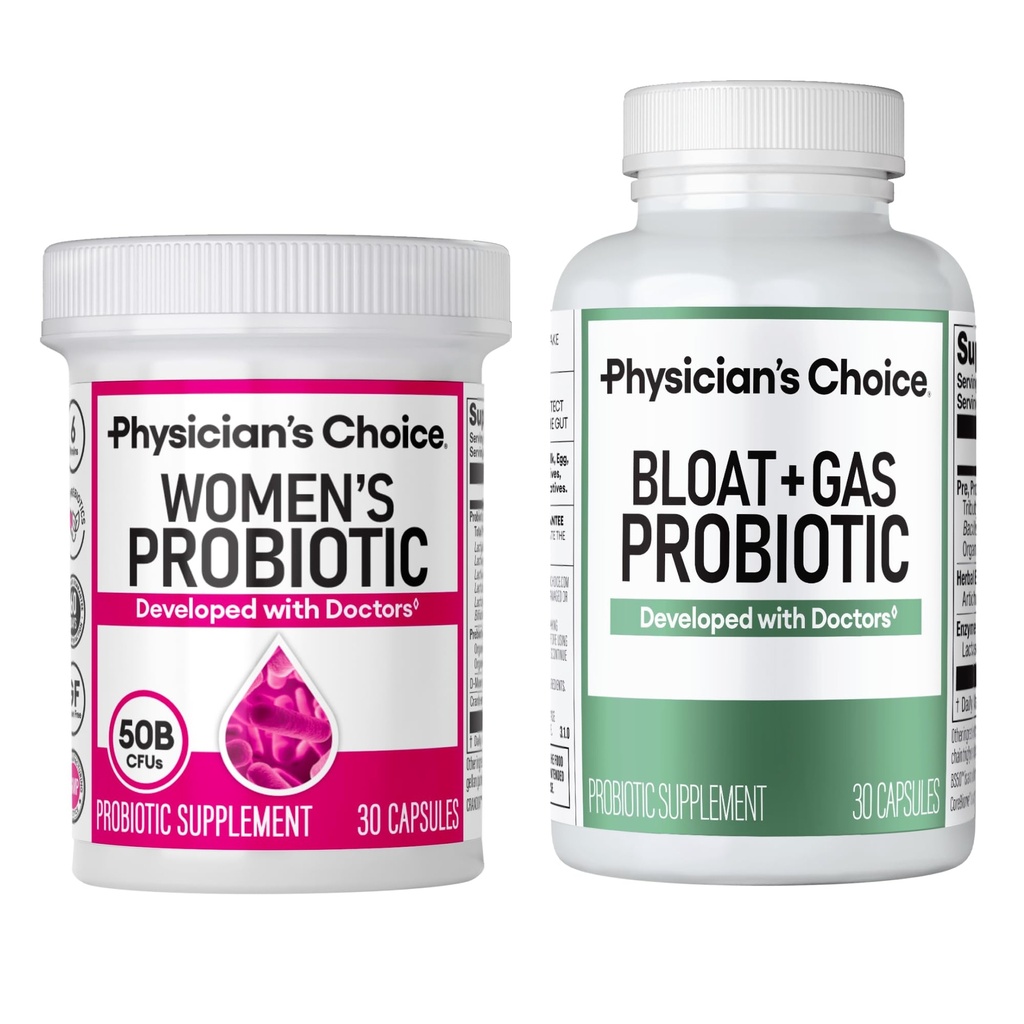 CHOIX du médecin Femmes Probiotique 30ct + Bloat & Gas Probiotique 30ct - Groupe avancé de santé digestive pour les femmes